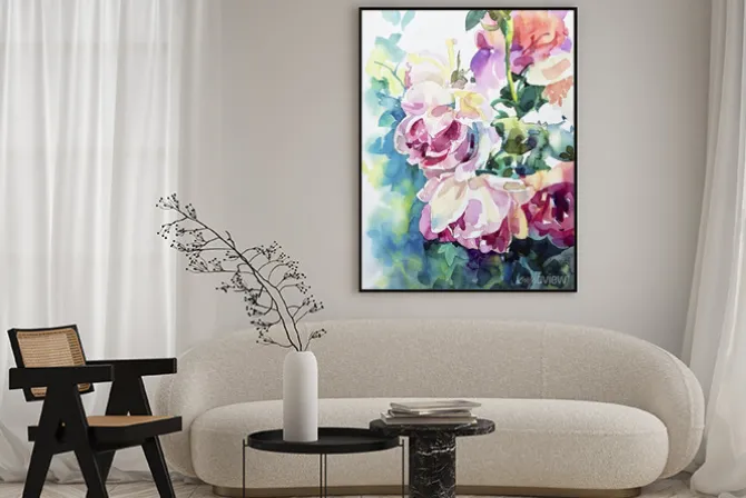 Plakat: Oryginalny obraz akwarelowy abstrakcyjnych róż