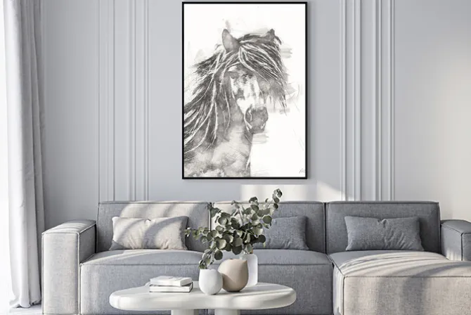 Plakat: Ołówkowy rysunek końskiej głowy z profilu