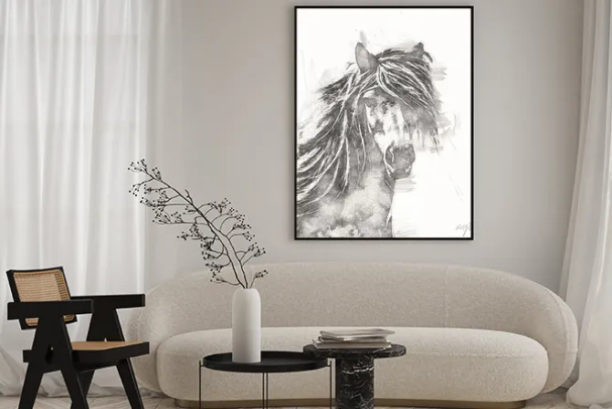 Plakat: Ołówkowy rysunek końskiej głowy z profilu