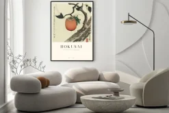 Plakat: Owoc kaki z konikiem polnym reprodukcja hokusai
