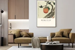 Plakat: Owoc kaki z konikiem polnym reprodukcja hokusai