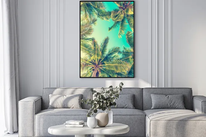 Plakat: Palmowe liście na tle turkusowego nieba