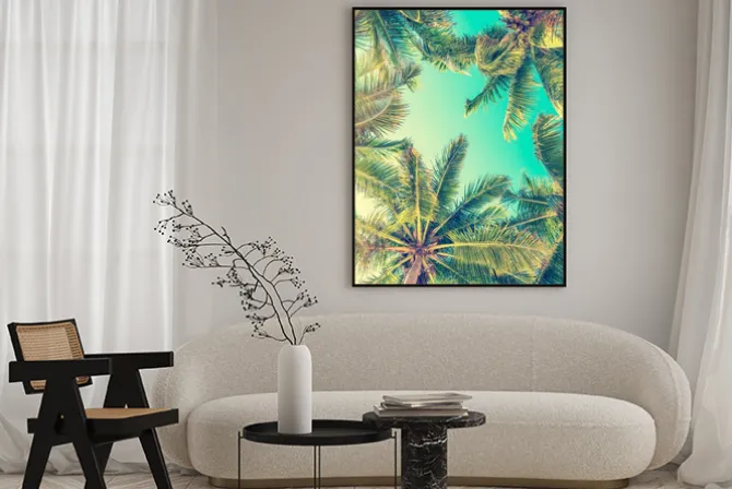 Plakat: Palmowe liście na tle turkusowego nieba