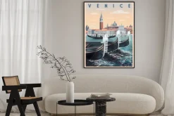 Plakat: Panorama wenecji retro z gondolami