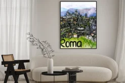 Plakat: Panoramiczny widok roma akwarelą unii europejskiej