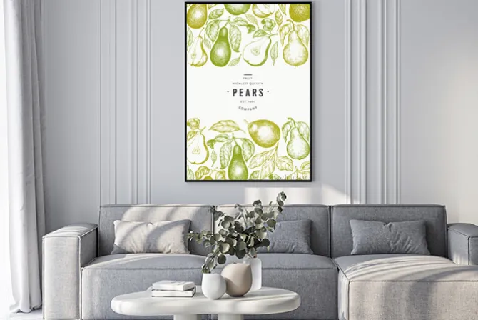 Plakat: Pear design template. hand drawn vector garden fruit illustration.