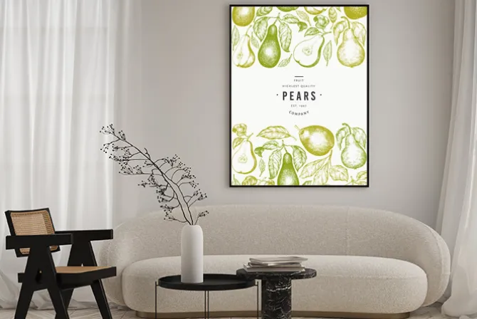 Plakat: Pear design template. hand drawn vector garden fruit illustration.
