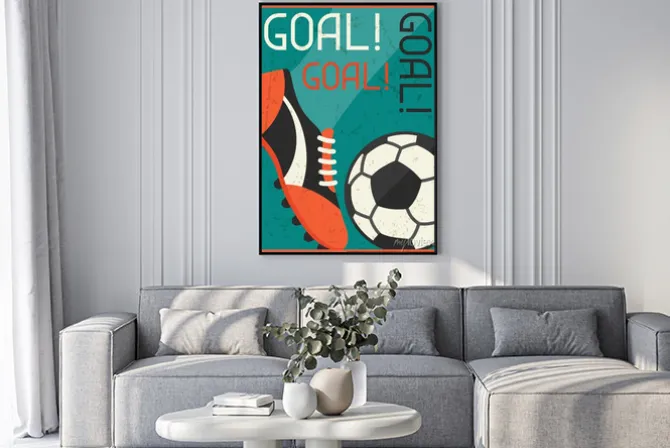 Plakat: Piłka nożna i korek piłkarski w stylu plakatu retro