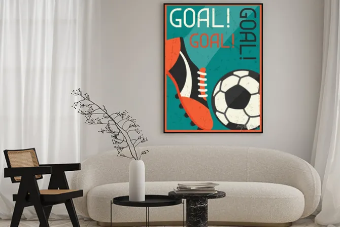 Plakat: Piłka nożna i korek piłkarski w stylu plakatu retro