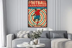 Plakat: Piłkarska grafika retro z zawodnikiem i celownikiem w tle