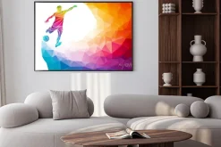 Plakat: Piłkarz na geometrycznym kolorowym tle