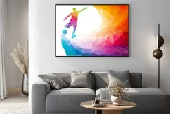 Plakat: Piłkarz na geometrycznym kolorowym tle