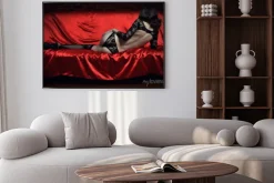 Plakat: Piękna i seksowna młoda kobieta w erotycznej bieliźnie i pończochach