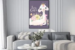 Plakat: Piękna i urocza lama, alpaka z pięknymi kwiatami, wiązany łuk