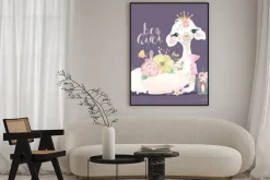 Plakat: Piękna i urocza lama, alpaka z pięknymi kwiatami, wiązany łuk