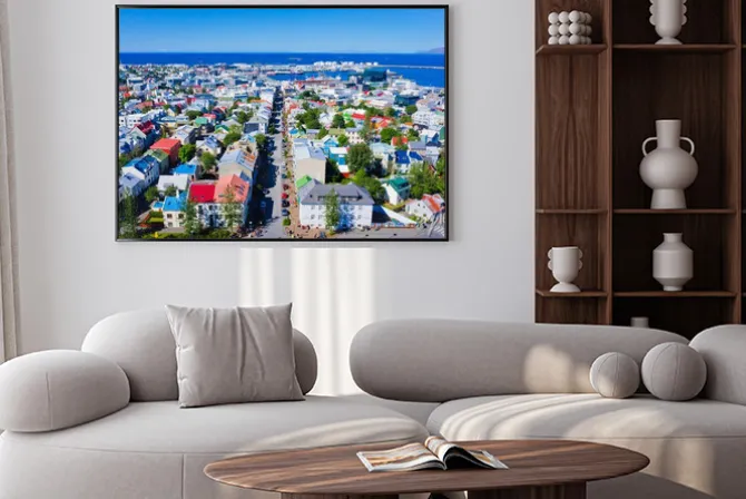 Plakat: Piękne bardzo szeroki kąt lotu ptaka reykjavik, islandia