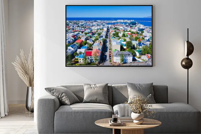 Plakat: Piękne bardzo szeroki kąt lotu ptaka reykjavik, islandia