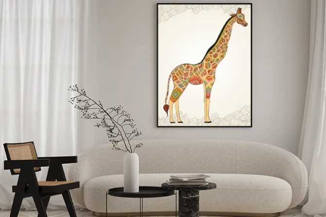 Plakat: Piękne dorosłych żyrafa w boho. ręcznie rysowane ilustracji ozdobnych