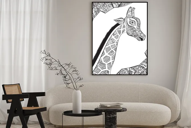 Plakat: Piękne dorosłych żyrafa. ręcznie rysowane ilustracji ozdobnych