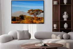 Plakat: Piękne górskie kilimandżaro po wschodzie słońca w godzinach porannych,