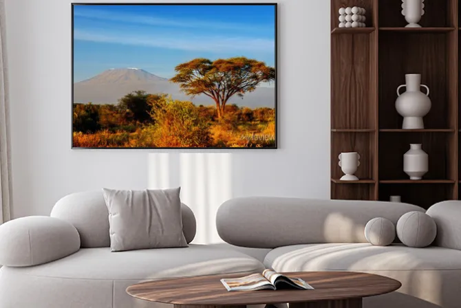 Plakat: Piękne górskie kilimandżaro po wschodzie słońca w godzinach porannych,