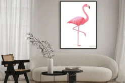 Plakat: Pink flamingo on a white background. vector illustration.