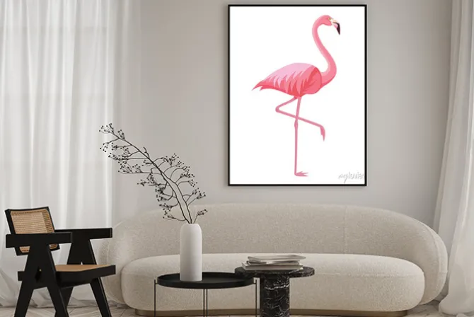 Plakat: Pink flamingo on a white background. vector illustration.