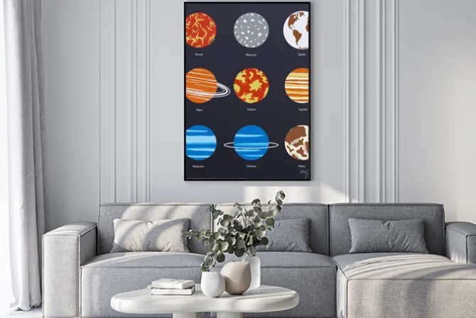 Plakat: Planet ikony na ciemnym tle