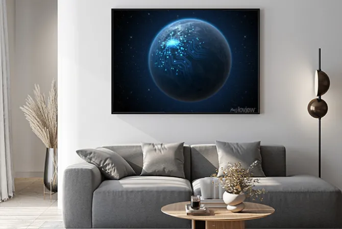 Plakat: Planeta z podświetlanym sieci