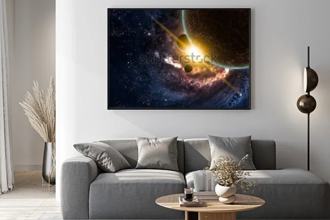 Plakat: Planety nad mgławicami w przestrzeni