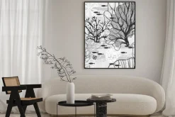 Plakat: Podmorski świat. wektor bez szwu deseń z roślin morskich i ryb