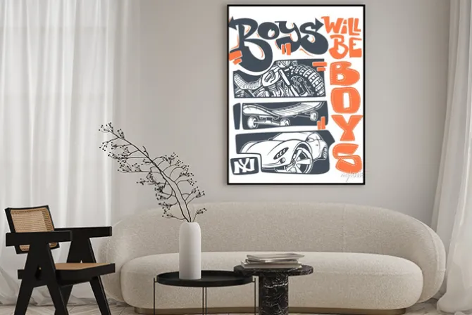 Plakat: Pojazdy z napisem boys will be boys