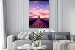 Plakat: Pole lawendy z samotnym drzewem w tle