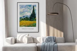 Plakat: Pole pszenicy z cyprysami