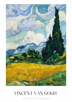 Plakat: Pole pszenicy z cyprysami