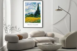 Plakat: Pole pszenicy z cyprysami