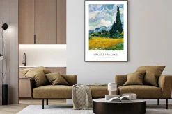 Plakat: Pole pszenicy z cyprysami