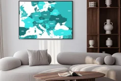 Plakat: Polityczna mapa europy i regionu kaukaskiego w odcieniach zieleni