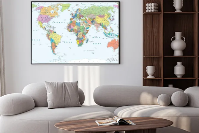 Plakat: Polityczna mapa świata - granice, kraje i miasta
