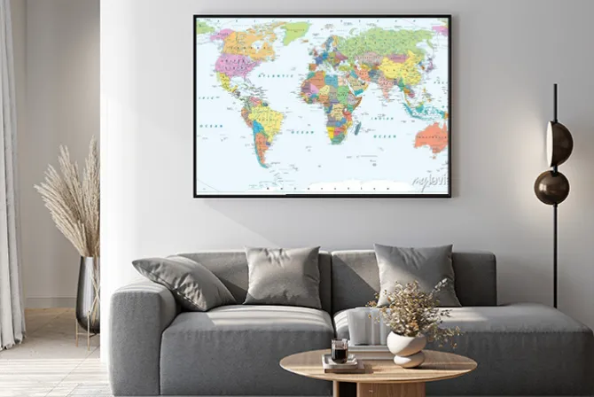 Plakat: Polityczna mapa świata - granice, kraje i miasta