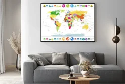 Plakat: Polityczna mapa świata z ikonami