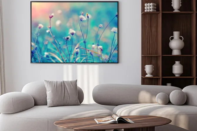 Plakat: Polne rośliny na tle w odcieniach turkusu