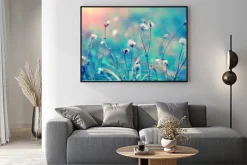 Plakat: Polne rośliny na tle w odcieniach turkusu