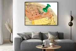 Plakat: Położenie kanada. zielony pin na mapie.