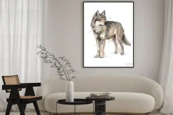 Plakat: Portrait of a wolf from a splash of watercolor, hand drawn
