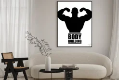Plakat: Postać kulturysty z napisem body building