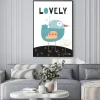 Plakat: Poster for nursery scandi design with cute bird and text lovely