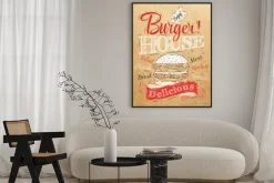 Plakat: Poster napis burger house malowane z hamburgera i inscr