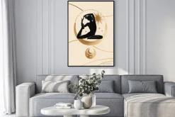 Plakat: Pozycja jogi medytacja na tle z księżycem i gwiazdami