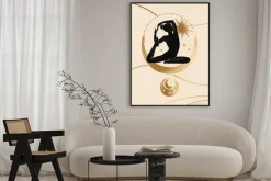 Plakat: Pozycja jogi medytacja na tle z księżycem i gwiazdami